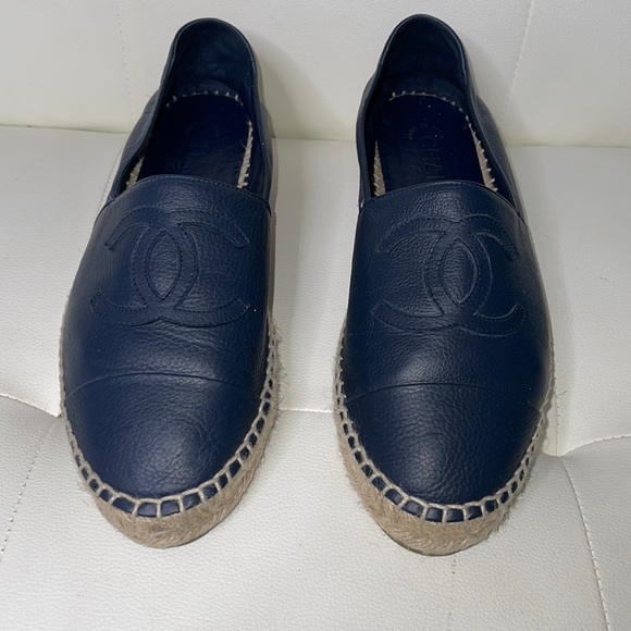 CHANEL Shoes - Chanel Lambskin Dark Navy Espadrilles
